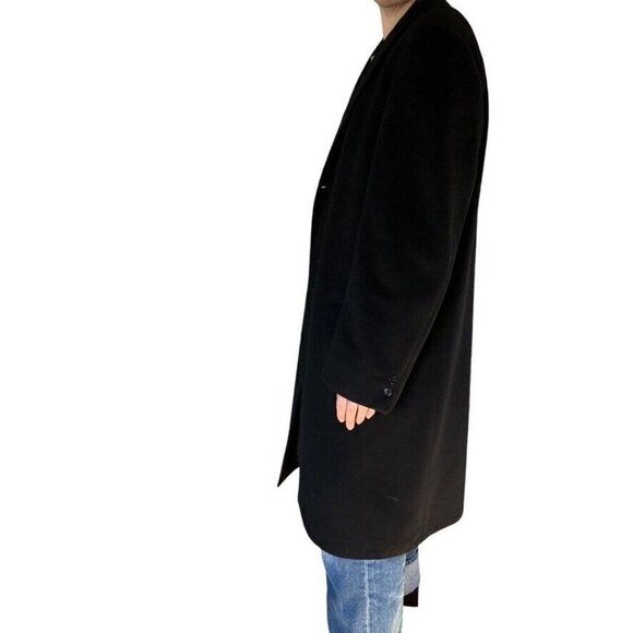 Vintage Mens Black 100% Cashmere Soft Preppy Trench Coat sz 42L - Picture 7 of 12